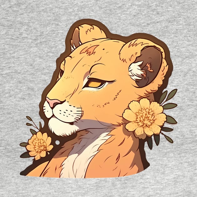 Beauty lioness with yellow flowers by Cute Planet Earth Mini